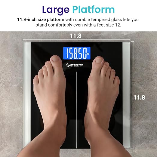 Etekcity Bathroom Scale for Body Weight, Highly Accurate Digital Electronic Weighing Machine for People, LCD Display, Large Size, 6mm Tempered Glass for Safe Home Use, Batteries Included, 400 lbs | Large 6mm Tempered Glass Platform, Clear LCD Display, ...