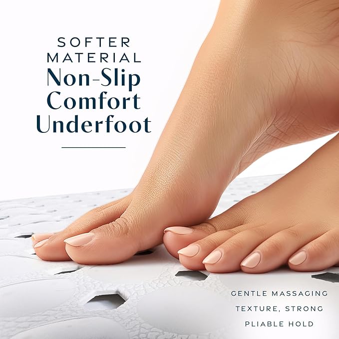 SlipX Solutions Power Grip Bathtub Safety Mat | Precision Grip Technology for Longer, Stronger, & Softer Wet Surface Protection | Solid White 39"x16"