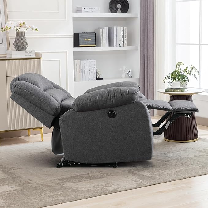 Power Recliner Chair for Adults Set of 2, Oversized Electric Recliner with Soft Cushion and Back, Upholstered Soft Fabric Reclining Chair for Living Room, Bedroom, Grey