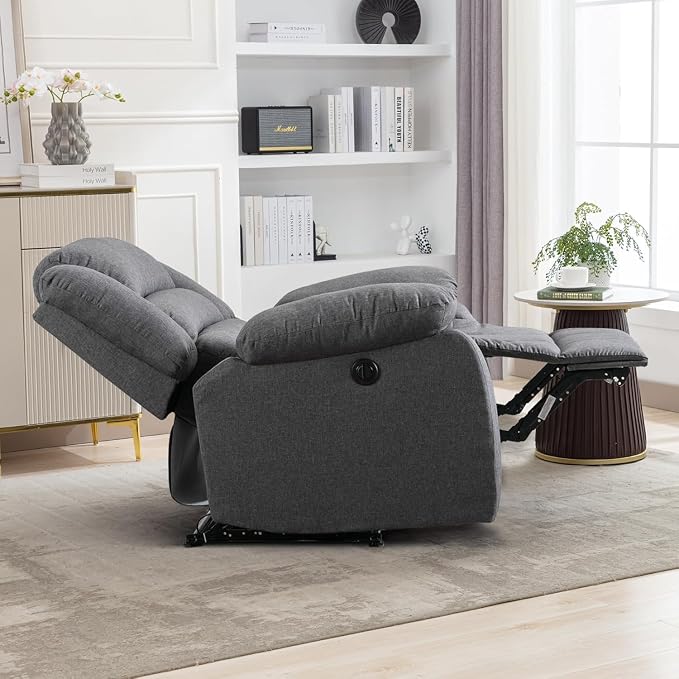 Power Recliner Chair for Adults, Oversized Electric Recliner with Soft Cushion and Back, Upholstered Soft Fabric Reclining Chair for Living Room, Bedroom, Grey