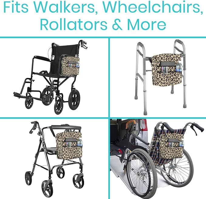 Vive Wheelchair Bag - Machine Washable, Double-Stitched, Water-Resistant Accessory Backpack for Rollators, Wheel Chairs, Walkers - Pouch with XL Pockets & Straps for Quick Installation