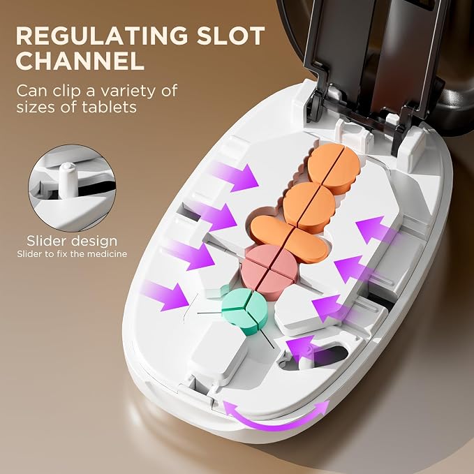 Pill Cutter Splitter for Small and Tiny Pills, 1/2 1/4 Pill Splitter for Small Pills,Tablets in Half or Quarters, Accurate and Easy Cutting, Stainless Steel Blade, Back Storage (Transparent Black)