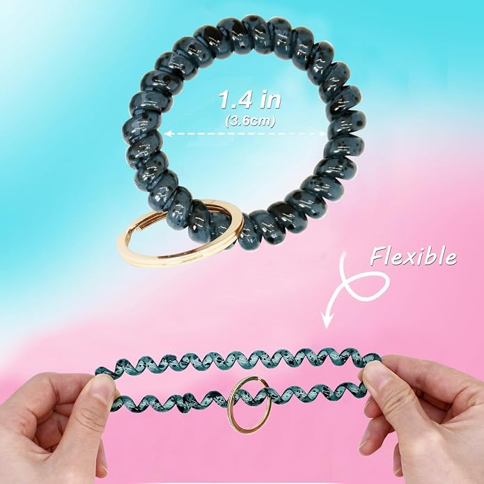 BIHRTC Stretchable Wristband Wristlet Keychain Elastic Coil Spring Spiral Key Chain for Gym Pool Sauna Outdoor Activities