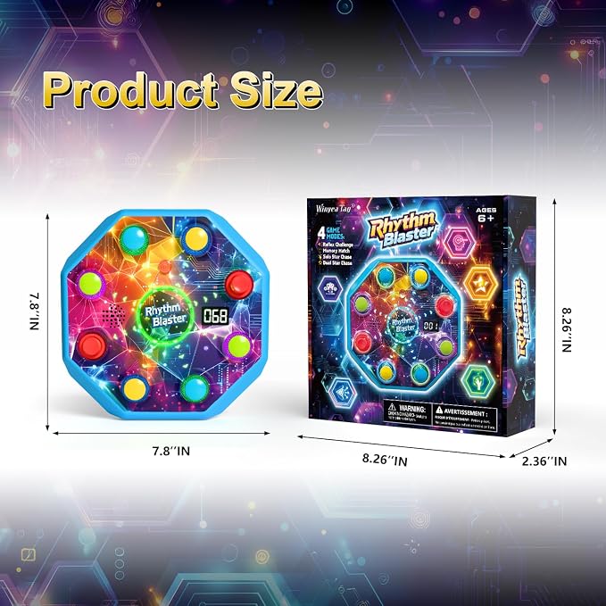 Electronic Reflex Game for Solo & 2 Players | Light-Up Memory & Reaction Toy with 4 Game Modes, Tabletop Family Game Gift for Kids 6 7 8 9 10 11 Year Old Boys & Girls