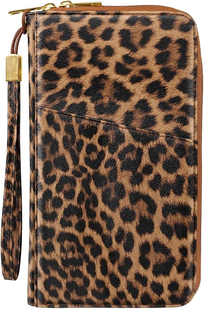 Family Passport Holder Wallet RFID Blocking Document Organizer | PU Leather Mulit-purpose Travel Wallet Credit Cards Case for Women Men, Leopard