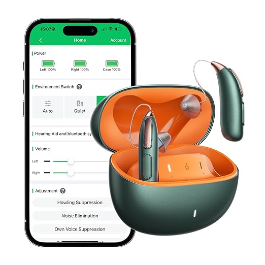 RIC PRO Rechargeable Hearing Aids for Seniors, Clear Sound with AI Noise Reduction, Bluetooth Connectivity, Comfortable RIC Design, All‑Day Battery