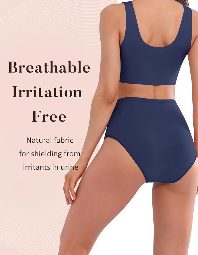 AIRCUTE Washable Urinary Incontinence Protective Underwear for Women Leak Proof Absorbent Reusable Panties 60ML 1 Pack (Dark Sea, Large)