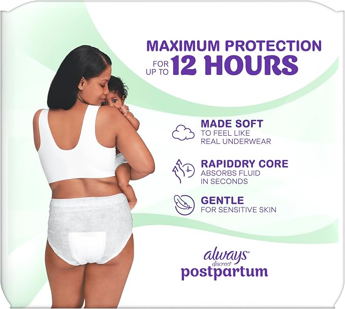 Always Discreet Postpartum and Adult Incontinence Underwear for Women, Large, Maximum Protection, 14 Count