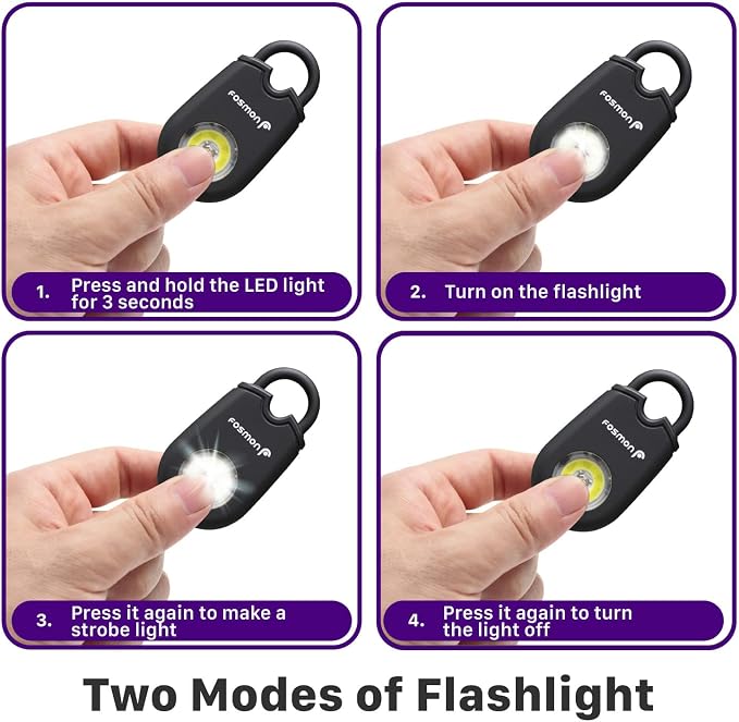 Fosmon Personal Alarm, Self Defense Keychain Security Siren, 2 Pack | 125dB Safety Siren, Strobe Light LED Flashlight, Carabiner Clip, SOS Emergency Alert for Women Kids Elderly