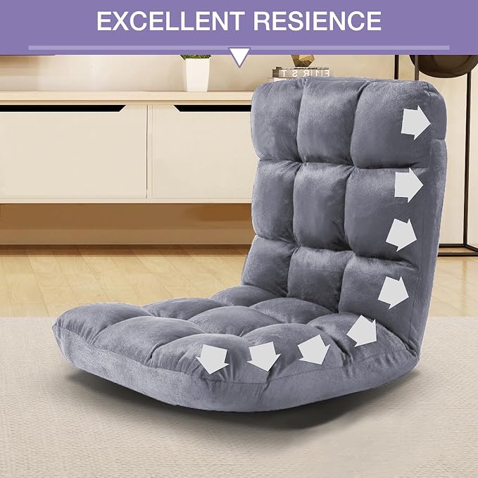 Indoor 5-Position Adjustable Floor Chair with Back Support Folding Padded Gaming Sofa Chair, Lounge Chair for Adults Video Gaming, Perfect for Meditation, Reading QL050-GR