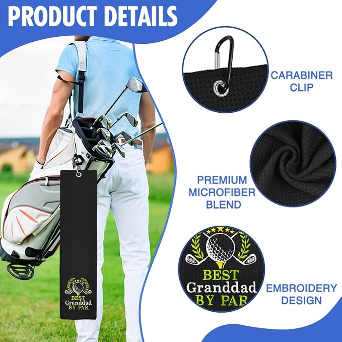 Hafhue Best Granddad by Par Embroidered Golf Towel, Grandpa Golf Towel, Golfer Accessories for Men, Golfer Gifts for Grandfather Dad, Birthday for Grandfather Golfs Fan, Retirement Gift for Granddad