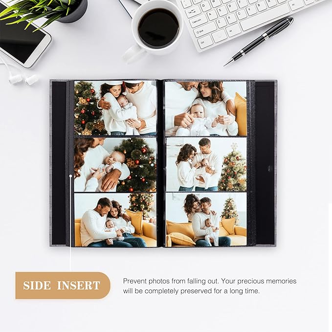 potricher Small Photo Album 4x6 300 Photos Linen Cover Picture Photo Book for Family Wedding Anniversary Baby Vacation (White,300 Pockets)
