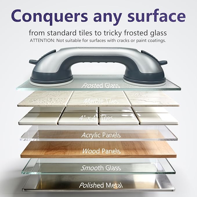 2 Pack Grab Bars for Bathtubs and Showers, Suction Grab Bar, Heavy Duty Shower Handle Removable Bath Handrails for Seniors and Elderly, Bathroom Safet