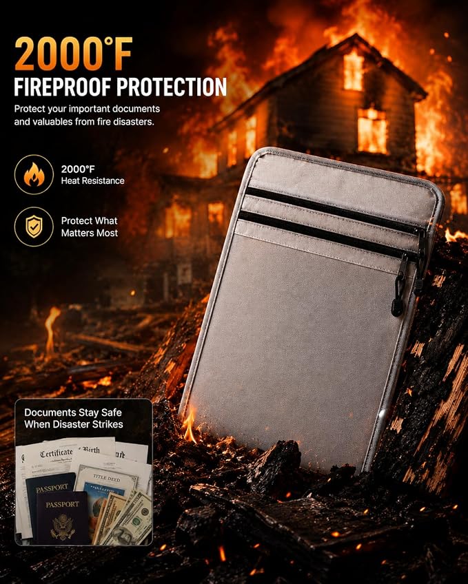 Mondoshop Fireproof Document Bag 2000°F, 15x11" Cash & Passport Organizer
