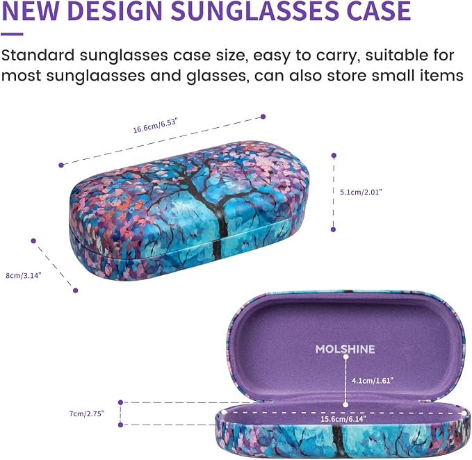 molshine Hard Shell Sunglasses Case,Classic Large Glasses Case for Women Men,Sunglass Eyeglasses