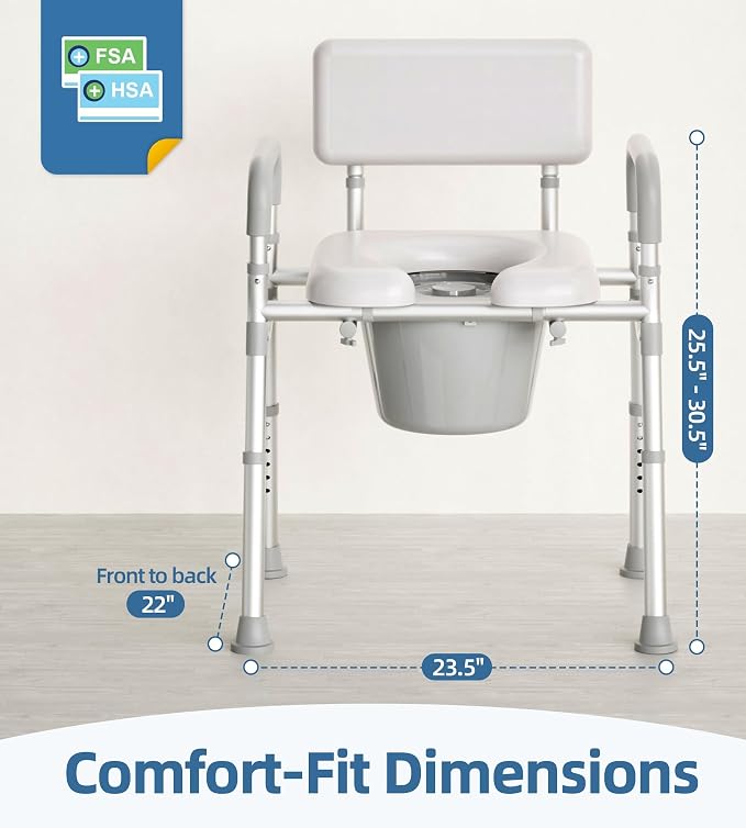 HOMLAND Bedside Commode Toilet, Padded Seat & Backrest, Enhanced Crossbar | Aluminum Potty Chair, Height Adjustable, Removable Bucket, Tool-Free Assembly, 350lb Portable Toilet for Adults & Seniors