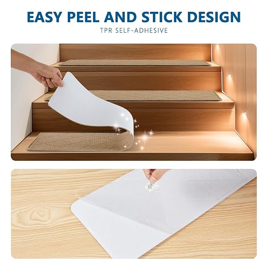 Stair Treads for Wooden Steps, 15 Pack 9" X 30" Non Slip Carpet Stair Treads Indoor with Reusable Adhesive for Elders and Dogs, Pet Friendly Polyester TPR Backing Stair Runner