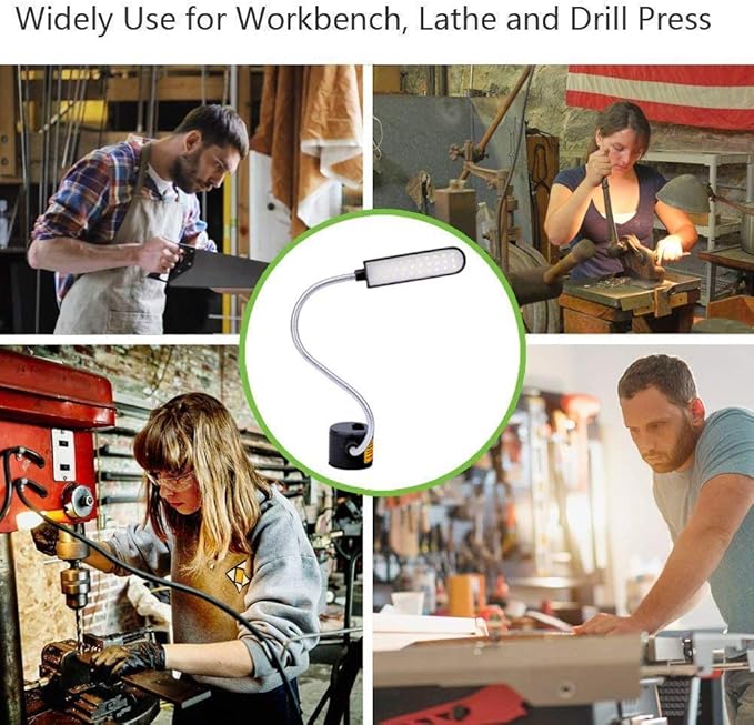Sewing Machine Light LED Lighting (30LEDs) 6 Watt Multifunctional Flexible Gooseneck Arm Work Lamp with Magnetic Mounting Base for Workbench Lathe Drill Press 2 Pack