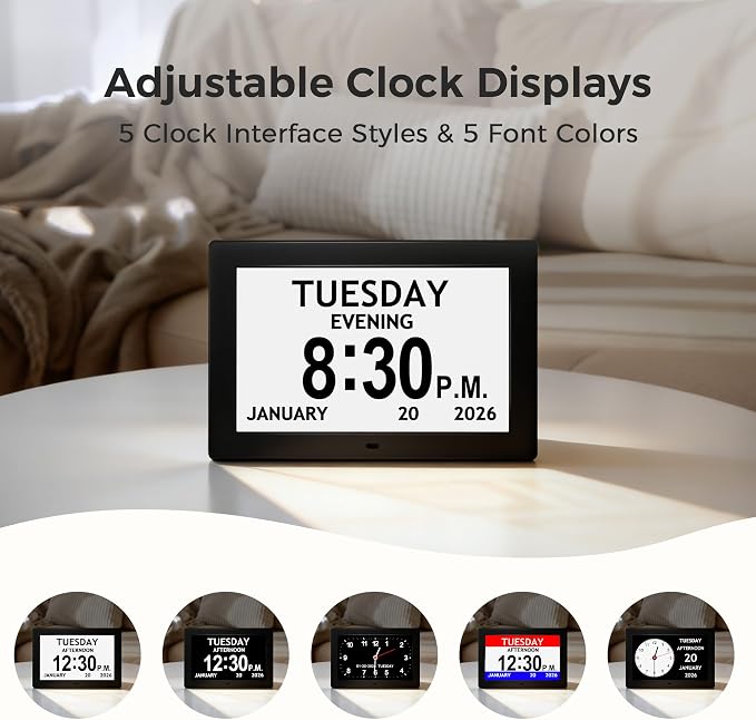 10.1'' Digital Clock With Date And Time, Large Display Clocks for Seniors | 1280*800P HD, Easy to See Date Time Day of Week, Reminders & Alarms, Auto DST, Gifts for Alzheimer Dementia Elderly, Black