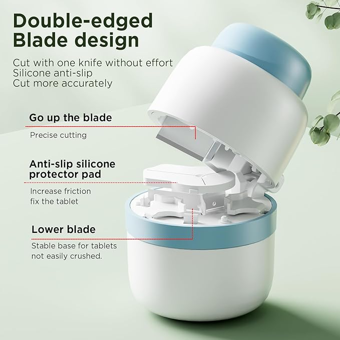 Pill Cutter - Pill Splitter for Small Pills with Stainless Steel Blade in one Third/Fourth, Suitable for Cuting Vitamins, Tablets (1/3Blue + 1/4Purple)