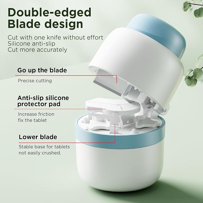 Pill Cutter - Pill Splitter for Small Pills with Stainless Steel Blade in one Third/Fourth, Suitable for Cuting Vitamins, Tablets (1-3 Blue New)