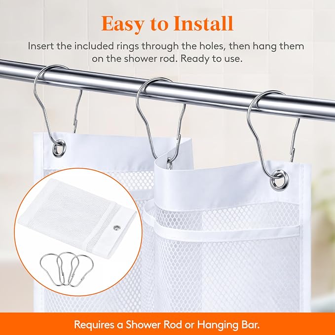 Lifewit Cruise Essentials Shower Caddy Must-Have, 9 Pockets Hanging Bathroom Organizer with Quick-Dry Mesh, Portable Shower Bag to Storage Soap, Shampoo, for RVing, Travel, Camping, White, 2 Packs