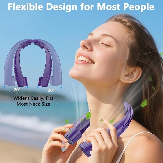 Neck Fan, 6000mAh USB Rechargeable Hands Free Personal Fan, 6 Speeds Adjustable Portable Neck Fans, Faster Cooling Wearable Fan, Ultra Quiet for Outdoor, Travel, Home, Office - Purple