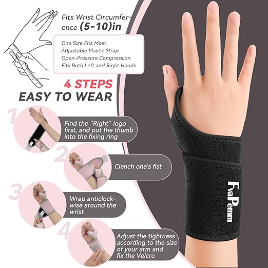 Carpal Tunnel Wrist Brace for Women Men 2 Pack, Wrist Support Wraps for Right Left Hand, Adjustable Wrist Brace for Tendonitis, Arthritis, Weightlifting, Sports, Day & Night Support, Black
