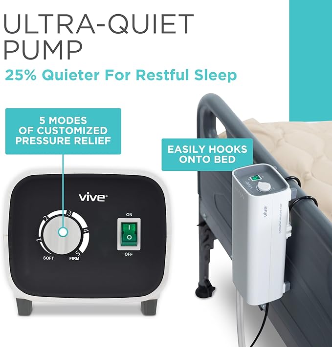 Vive Alternating Air Pressure Mattress Pad - The Original Bed Sore Prevention Solution - Hospital Topper for Bedridden Patients - Includes Waterproof, Breathable Ulcer Cushion & Whisper Quiet Pump