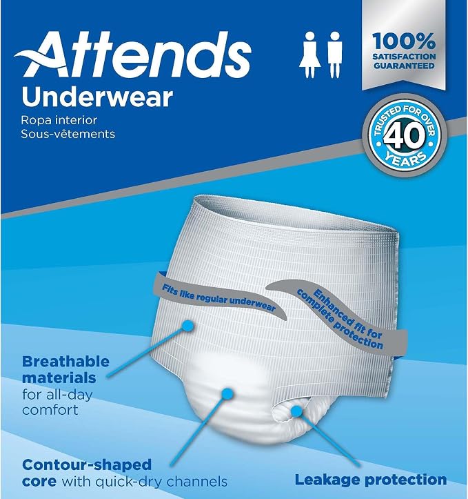 Attends Adult Absorbent Underwear, X-Large [56 Count] - Maximum Absorbency for Men and Women - Disposable Pull-On Diapers with Tear-Away Sides and Breathable Waistband - AP0740