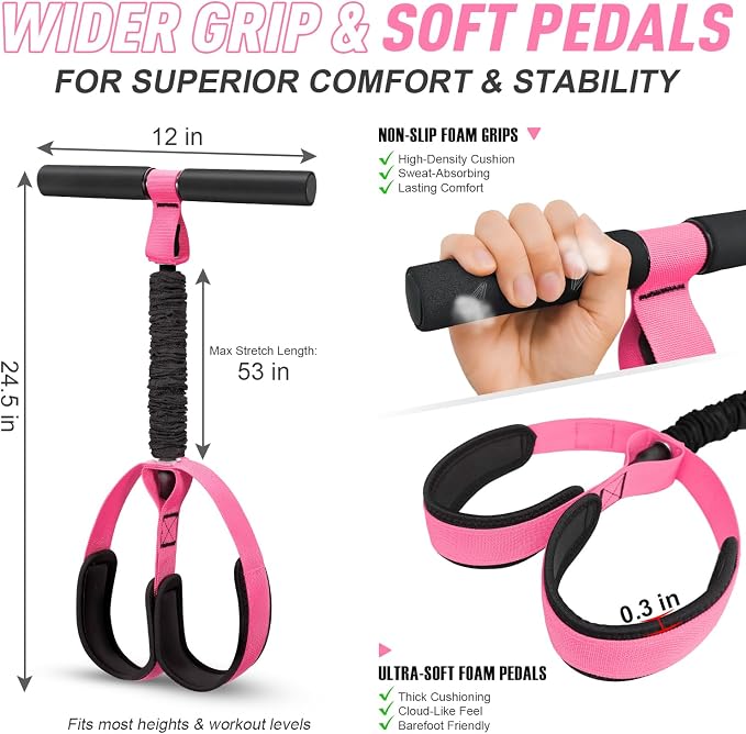 Pedal Resistance Band with Handle, Upgraded Durable Thickened Latex Tubes and Soft Foam Fabric Foot Pedal, Sit Up Exercise Equipment for Abdomen, Waist, Arm, Core/ABS, Leg, Physical Therapy