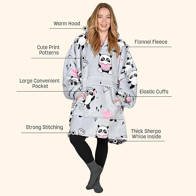 Catalonia Oversized Blanket Hoodie Sweatshirt, Wearable Sherpa Lounging Pullover for Adults Women Men
