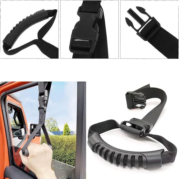 Car Door Handle for Elderly, Vehicle Door Assist Handles, Car Grab Straps | 2PCS 4 in 1 Vehicle Support Handles & 2PCS Hand Grab Straps, SUV Car Door Handle Assist, Car Grab Handle for Seniors