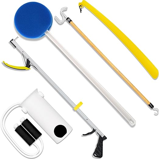 RMS 5-Piece Hip Kit with 26” Reacher, Sock Aid, Dressing Stick, Bath Sponge & Shoe Horn Long-Term Orthopedic Daily Living Aids for Chronic Hip, Knee & Mobility Limitations