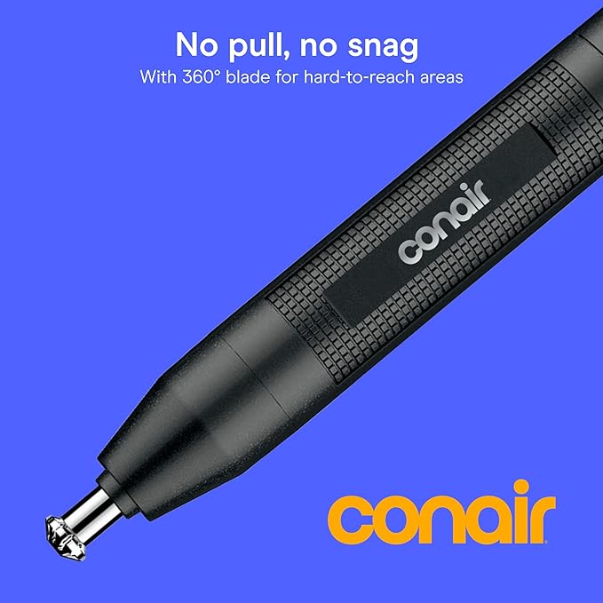 ConairMAN 360° Bevel Blade Ear and Nose Trimmer | Patented 360° Beveled Blade Trims Ear, Nose, and Brows with No Pulling, Black/Silver, PG1000LL