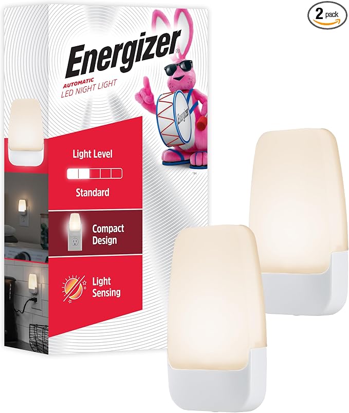 Energizer Night Lights Plug into Wall, 2-Pack, LED Plug in Nightlight, Soft Warm White, Dusk to Dawn Sensor, Adults, Kids, Bedroom, Bathroom, Nursery, Hallway, Kitchen, UL Safety Listed, 81565