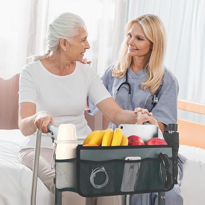 CTWWFS Upgrade Walker Basket with Cup Holder, Foldable Walker Storage Bag for seniors with Big Capacity & Never Tipping Over, Best Gift for Family (Gray)