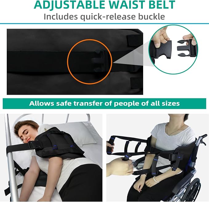Transfer Sling, Gait Belt Transfer Belt with Padded Handles for Patient Lift Assist & Mobility Standing - Safely Move Elderly and Disabled from Bed and Wheelchair