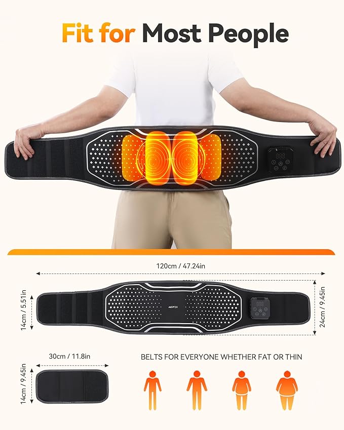 Cordless Heating Pad with Massager for Lower Back Pain Relief, Heated Waist Belt Wrap, Back Brace Lumbar Support with Heat Vibration 3 Levels Adjustable, Touchscreen, Gifts for Dad, Mom
