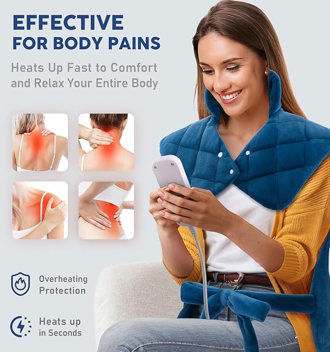 Weighted Electric Heating Pad for Neck Shoulders Back - Large Heat Pad with 6 Heat Settings & 4 Timers, Auto-Off, Machine Washable, UL Certified Pain Relief Pad - Christmas Gifts for Women Men Mom Dad