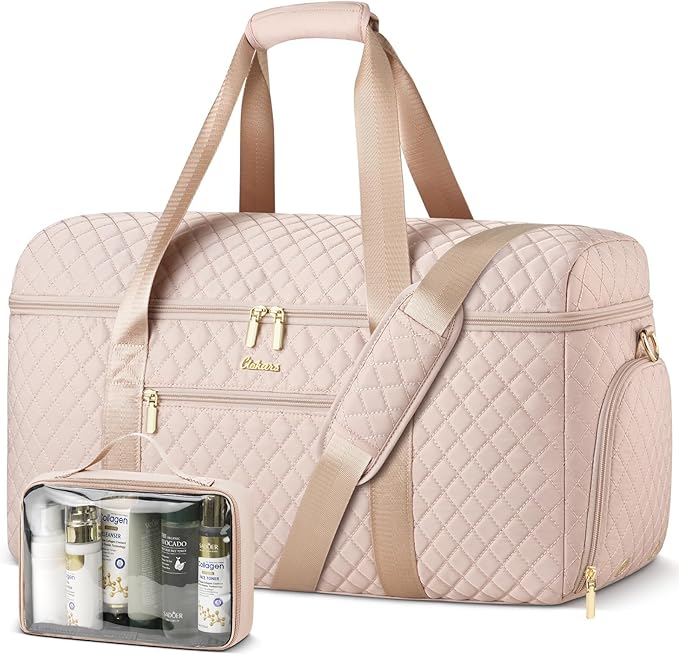 Weekender Bags for Women, Wide Open Large Travel Duffle Bag with Shoe Compartment, Overnight Carry on Bag Personal Item Travel Bag with Wet Pocket (Nude)