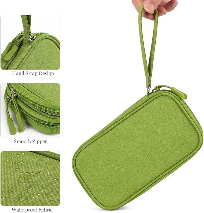 Electronic Organizer Travel Cable Accessories Bag, Electronic Organizer Case, Electronic Accessories Organizer Bag for Power Bank, Charging Cords, Chargers, Mouse, USB Cable, Earphones (Green)