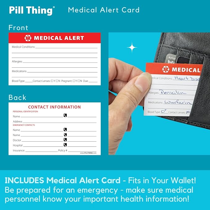 Weekly Pill Organizer Case, 7 Compartments, Pebble Grain Faux Leather, Magnetic Snap, Medication Schedule Card (7X a Day Weekly with Wallet)