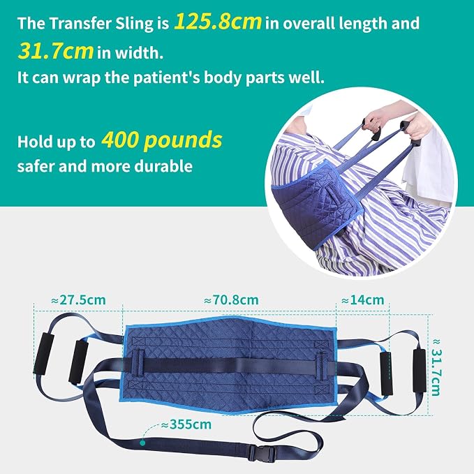 Transfer Nursing Sling for Patient,Elderly Safety Lifting Aids,Nursing Transfer Sling,Handle Back Lift Mobility Belt for Patient Care，Non-Slip Gait Belt with Padded Handles，31.7 * 125.8cm