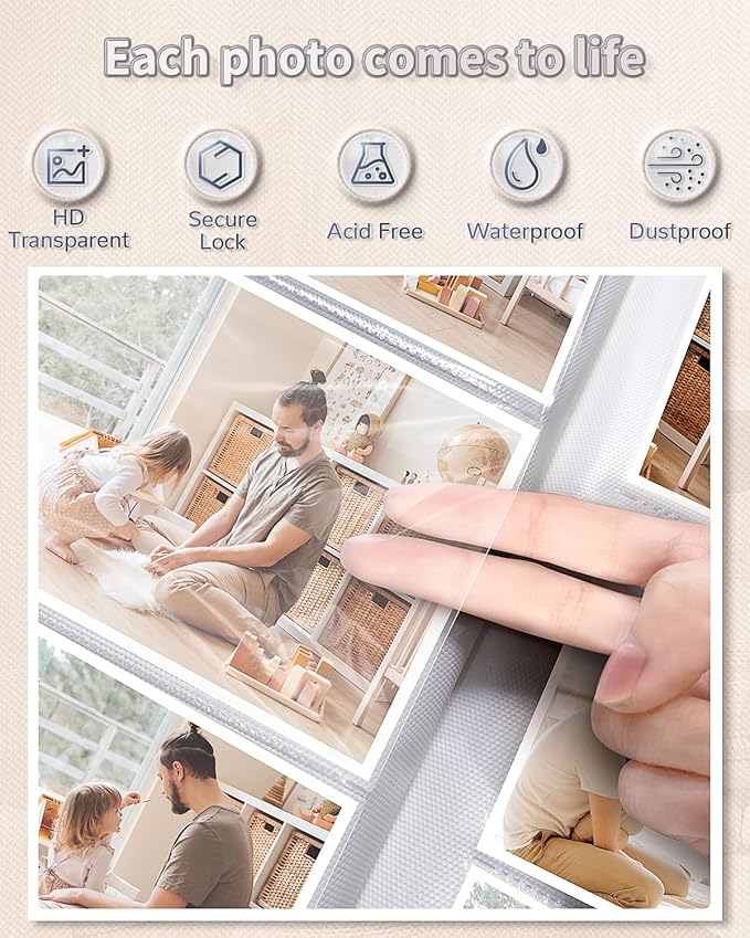 Artfeel Photo Album 4x6 with 300 Pockets,Slip-in Picture Albums,Linen Cover Memory Book with Front Window,White Page Vertical Photo Book for Wedding,Family,Anniversare,Baby,Vacation,Father's Day