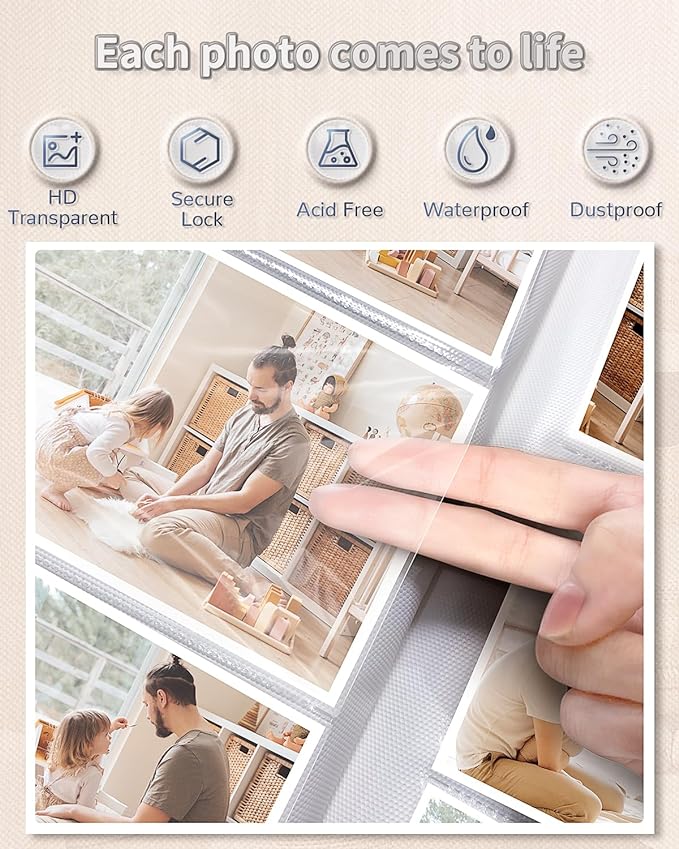 Artfeel Photo Album 4x6 with 100 Pockets,Slip-in Picture Albums,Linen Cover Memory Book with Front Window,White Page Vertical Photo Book for Wedding,Family,Anniversare,Baby,Vacation