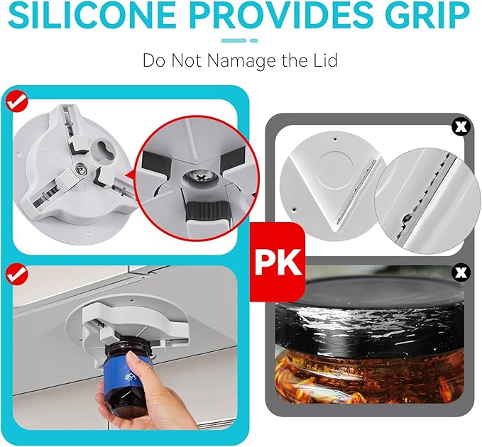 Jar Opener Bottle Opener for Seniors with Arthritis - Under Cabinet Jar Opener for Weak Hands, Rotary Lid Opener, Easy Twist-Off Lids for Jars & Bottles, Original Kitchen Gadgets (White)