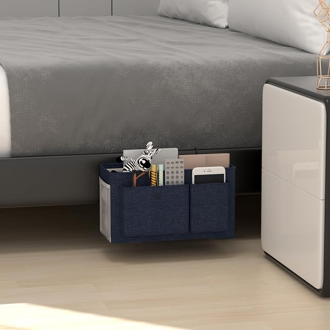 Bedside Caddy Bedside Storage Hanging Organizer for Bunk Dorm Bed Rail | Bed Caddy with Hooks, Top Bunks and Dorm Essentials for Water, Tissues, Tablets, Books, Phones, Remotes and Other Necessories