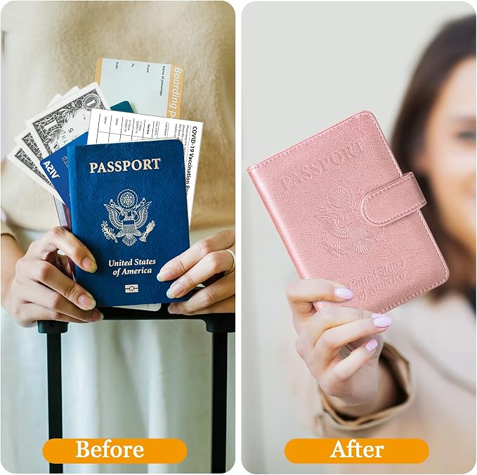 TIGARI Passport Holder for Travel Women Men, PU Leather Waterproof RFID Wallet Cover Case Sleeve, Valentines Day Gifts, Vacation Plane Cruise Travel Document Organizer Essentials