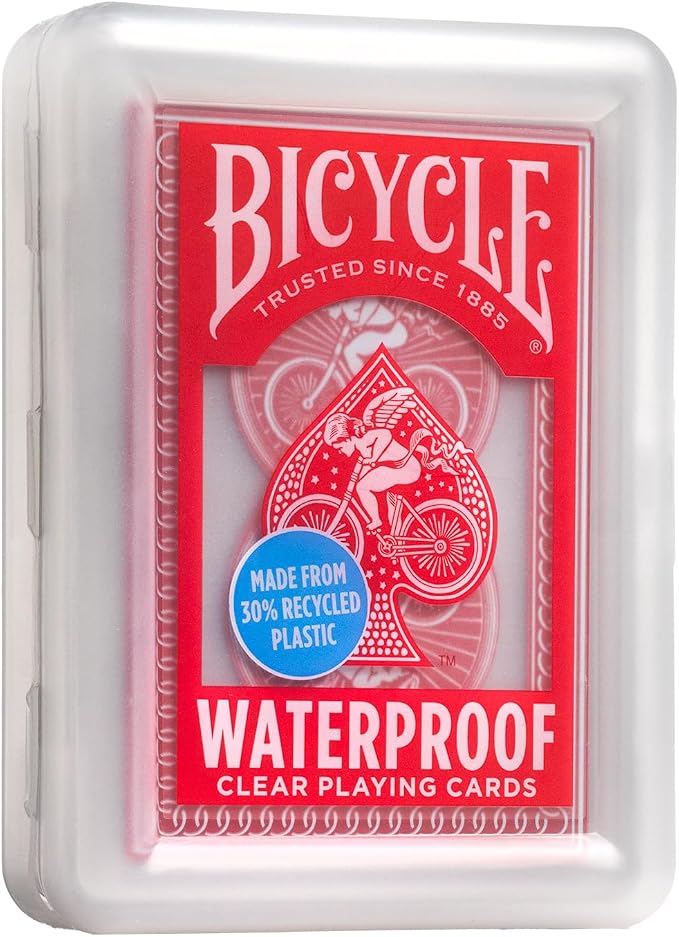 Bicycle Waterproof Playing Cards Red Plastic Deck Pool Beach | 100% waterproof and washable, Modern Cupid Back design, Protective clamshell case included, Durable yet flexible